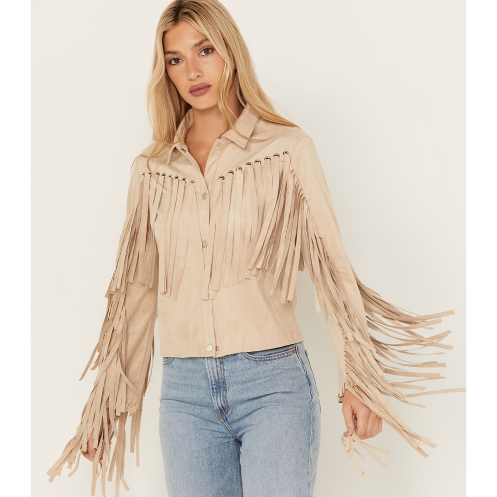 Blue B Women's Grommet Faux Suede Fringe Jacket
